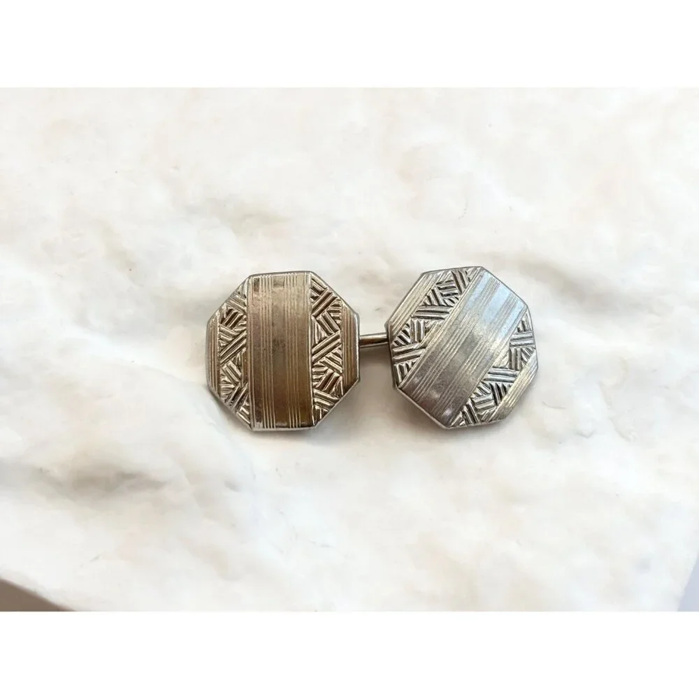 Art Deco Swank SINGLE Retro Gold Toned Round Vintage Cufflink